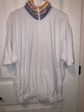 Women’s White Swim Coverup with Striped Collar